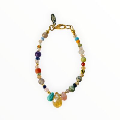 Stylisches Perlenarmband "Mia" Türkis Edelsteintropfen mit afrikanischem und böhmischem Glas Gold
