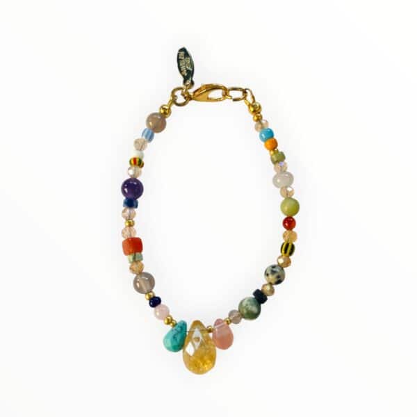 Stylisches Perlenarmband "Mia" Türkis Edelsteintropfen mit afrikanischem und böhmischem Glas Gold – Bild 1