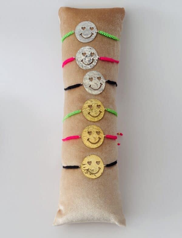 Smiley Armband aus vergoldetem Silber und Stoffkordel – Bild 6