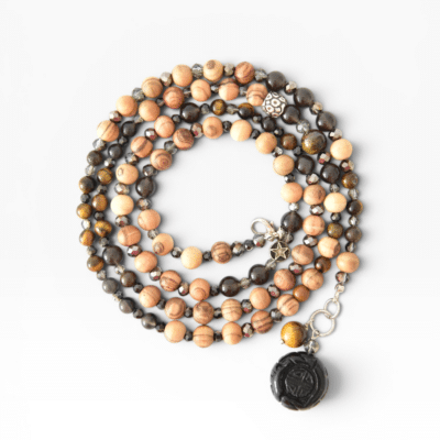 MUSTER EINZELSTÜCK Bettelkette Olivenholz Tigerauge und Onyx