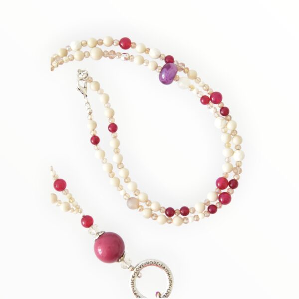 MUSTER EINZELSTÜCK Bettelkette Karneol und Jaspis Beere Brombeer Farben Beige – Bild 4
