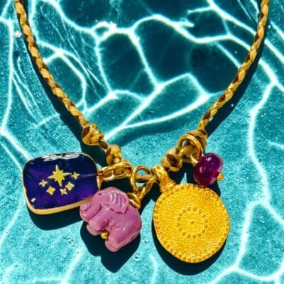 NEU "Make a wish" Elefant Amethyst Sternenhimmel Bettelkette Stoffbandkette
