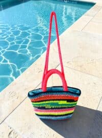 Einzelstück BASKET S Original NADIA  DAFRI Paris handgefertigte Designer Handtasche Bag Luxus Dunkelblau Neon Pink UNIKAT – Bild 6