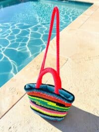 Einzelstück BASKET S Original NADIA  DAFRI Paris handgefertigte Designer Handtasche Bag Luxus Dunkelblau Neon Pink UNIKAT – Bild 5
