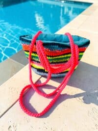 Einzelstück BASKET S Original NADIA  DAFRI Paris handgefertigte Designer Handtasche Bag Luxus Dunkelblau Neon Pink UNIKAT
