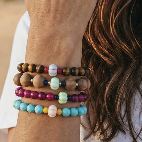 Pures Edelstein Armband "JIL" Braunes Tigerauge mit Opal Melone – Bild 5