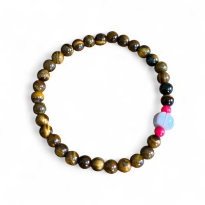 Pures Edelstein Armband "JIL" Braunes Tigerauge mit Opal Melone